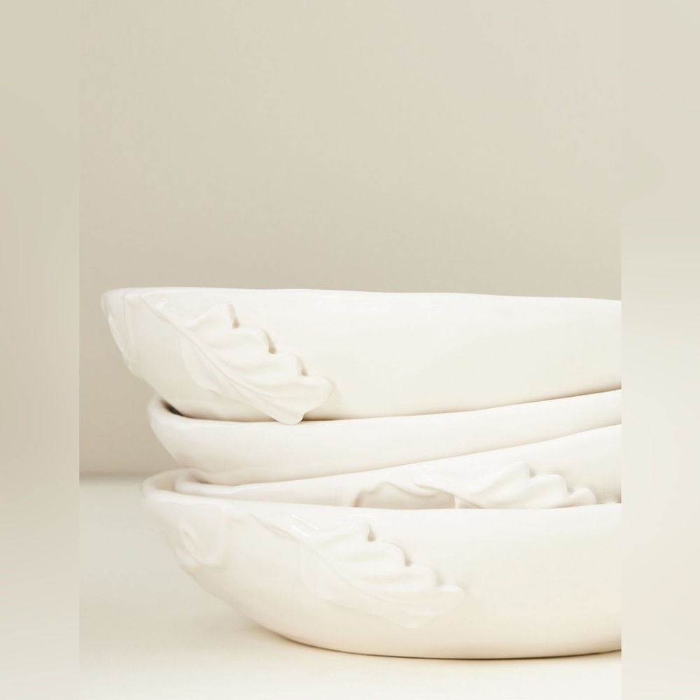 Anthropologie Oak Leaf Stoneware Pasta Bowls, Set of 4